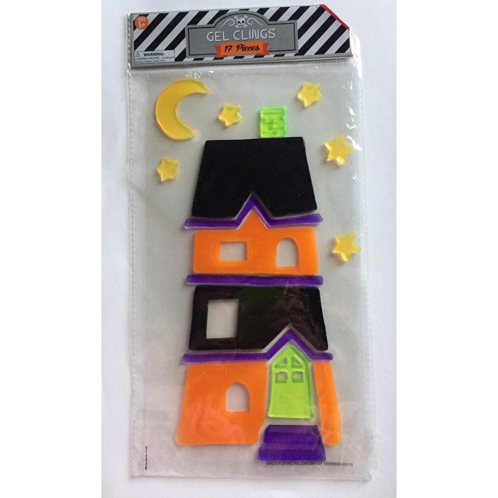 NEW HALLOWEEN 17 pc Window Gel Stickers Clings Decoration Cute Haunted House!